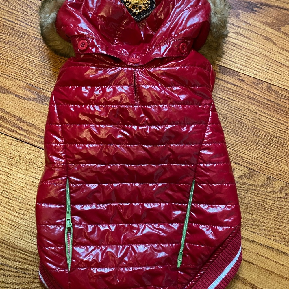 Small dog Puppia winter coat in size L Red with Fur